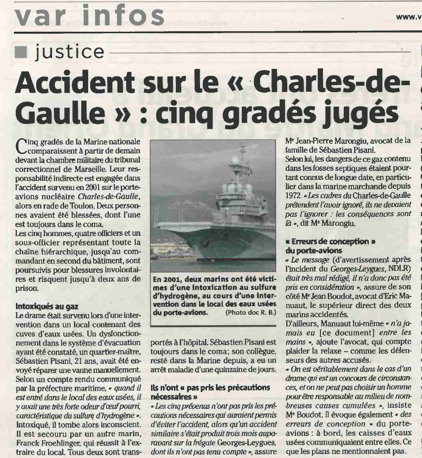 Affaire Charles de Gaulle porte-avions Var Matin