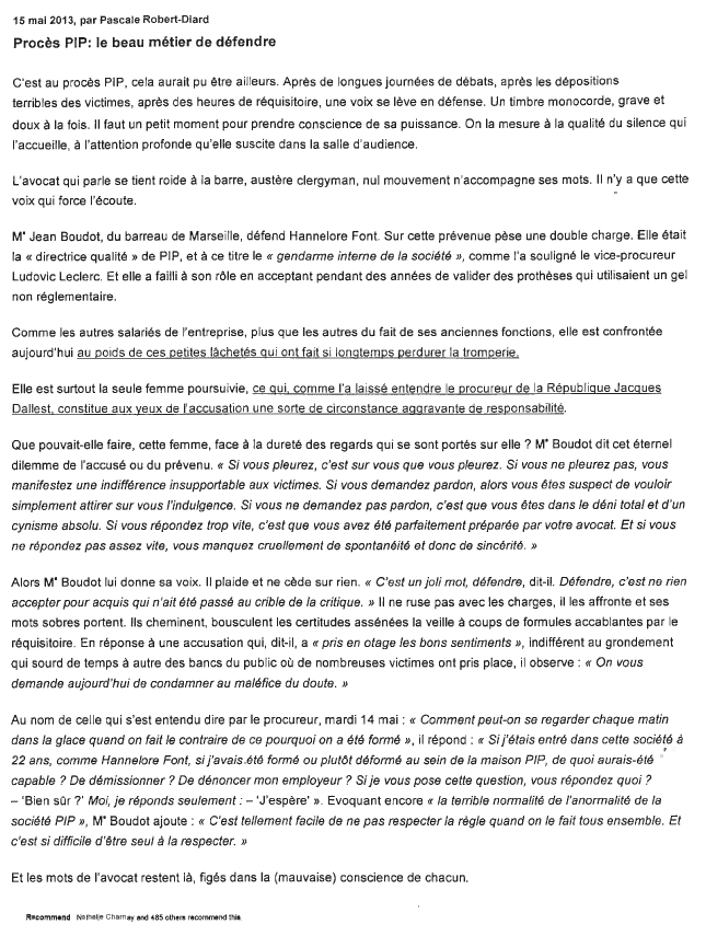 Affaire PIP blog Robert Diard LE MONDE