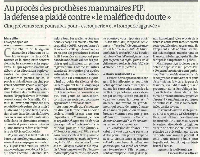 Affaire PIP article LE MONDE