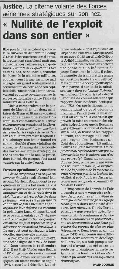 Affaire Boeing C135 article La Marseillaise