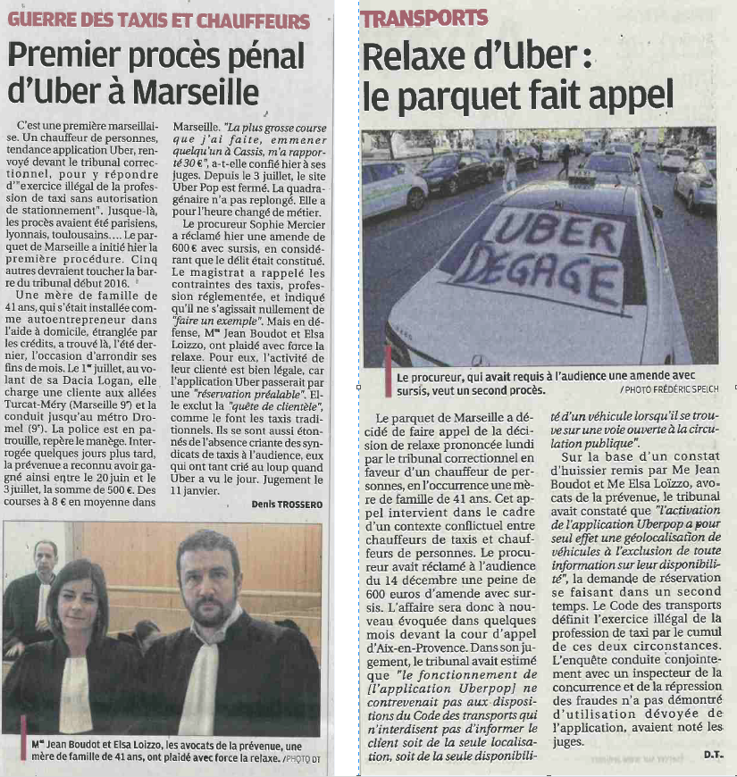 Affaire UBER article la Provence