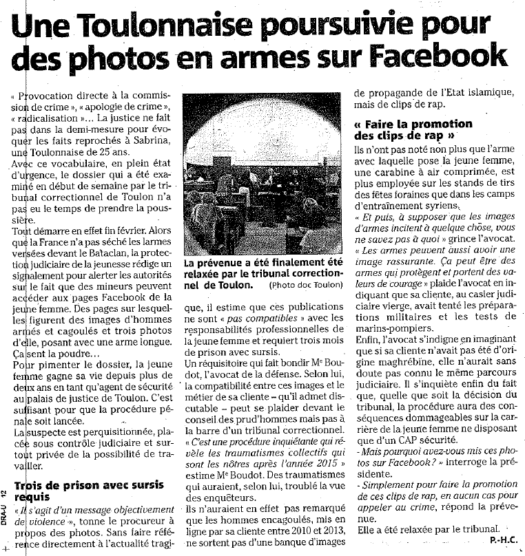 Etat d'urgence et apologie de crime