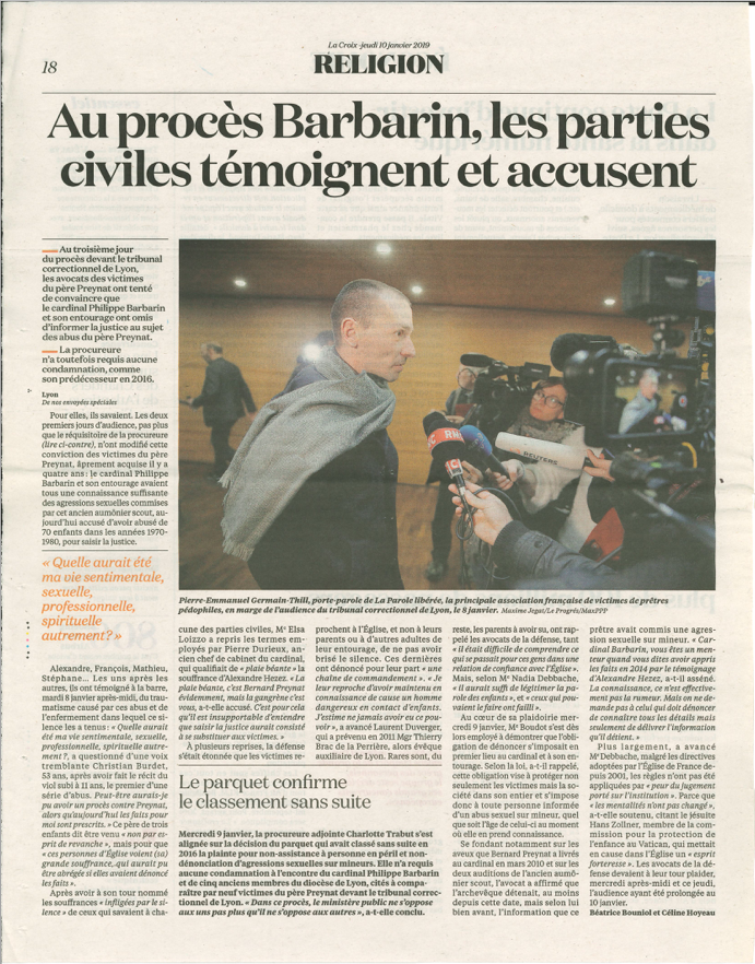 Article de La Croix sur l'affaire Barbarin
