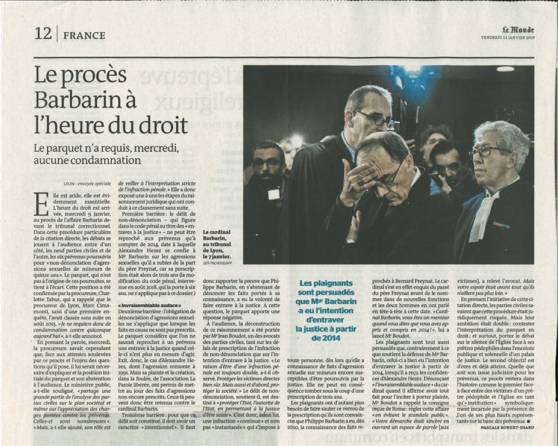 Le Monde | Article sur l'Affaire Barbarin