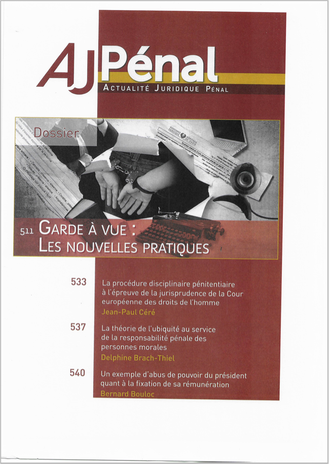 Page de couverture de la revue AJ Pénale