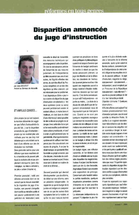 Disparition annoncée du juge d'instruction